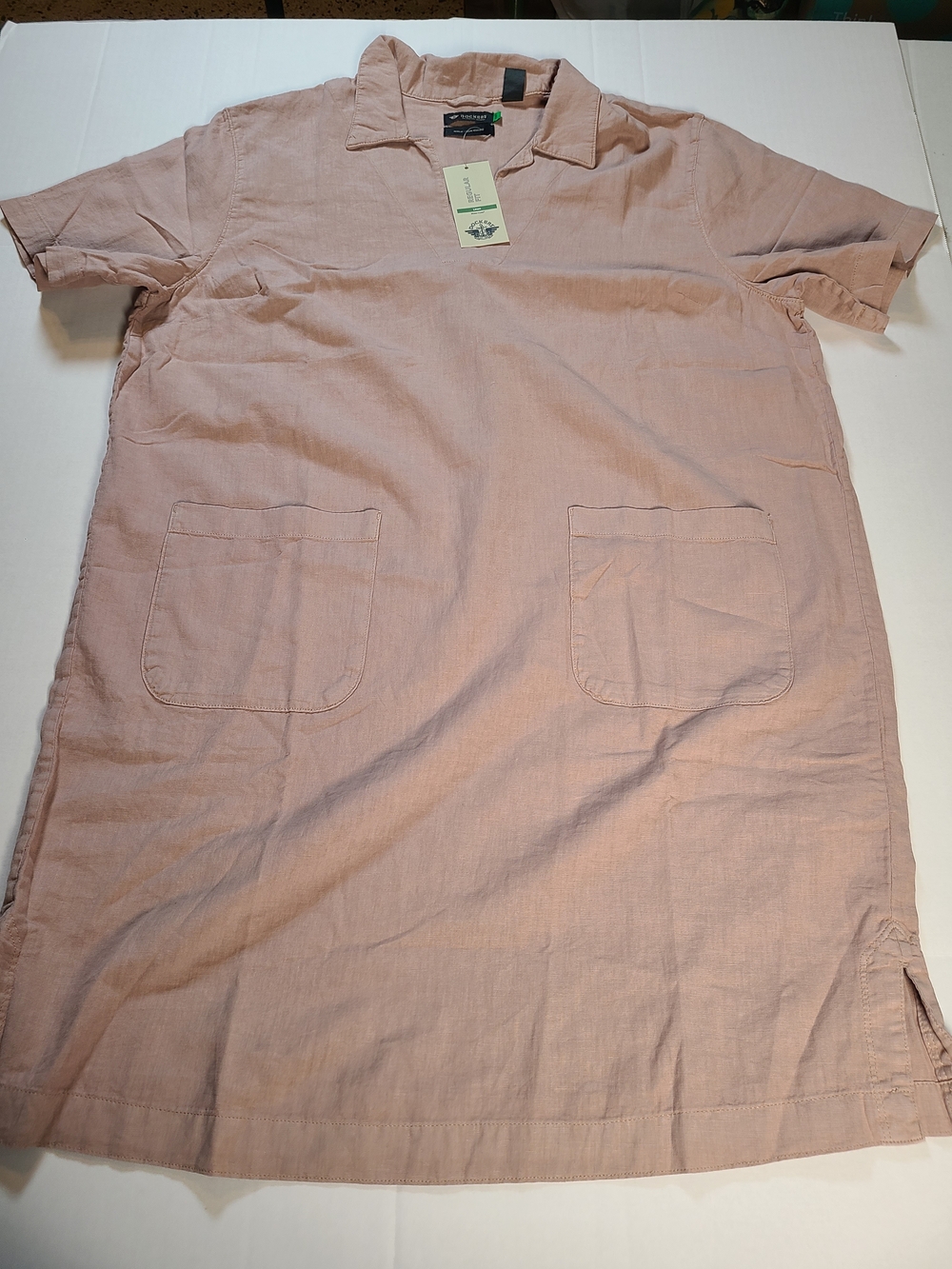 Dockers Blush Pink Womens XL V-Neck Linen Blend Stylish Dress - Picture 12 of 13
